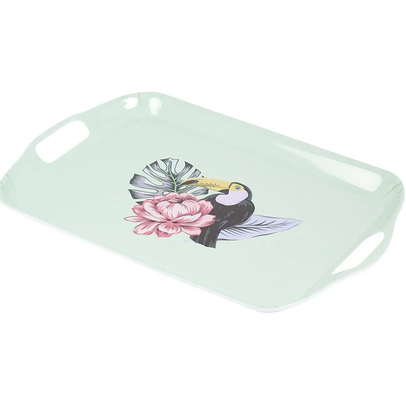 Gifi Plateau de service bleu motif oiseau tropical