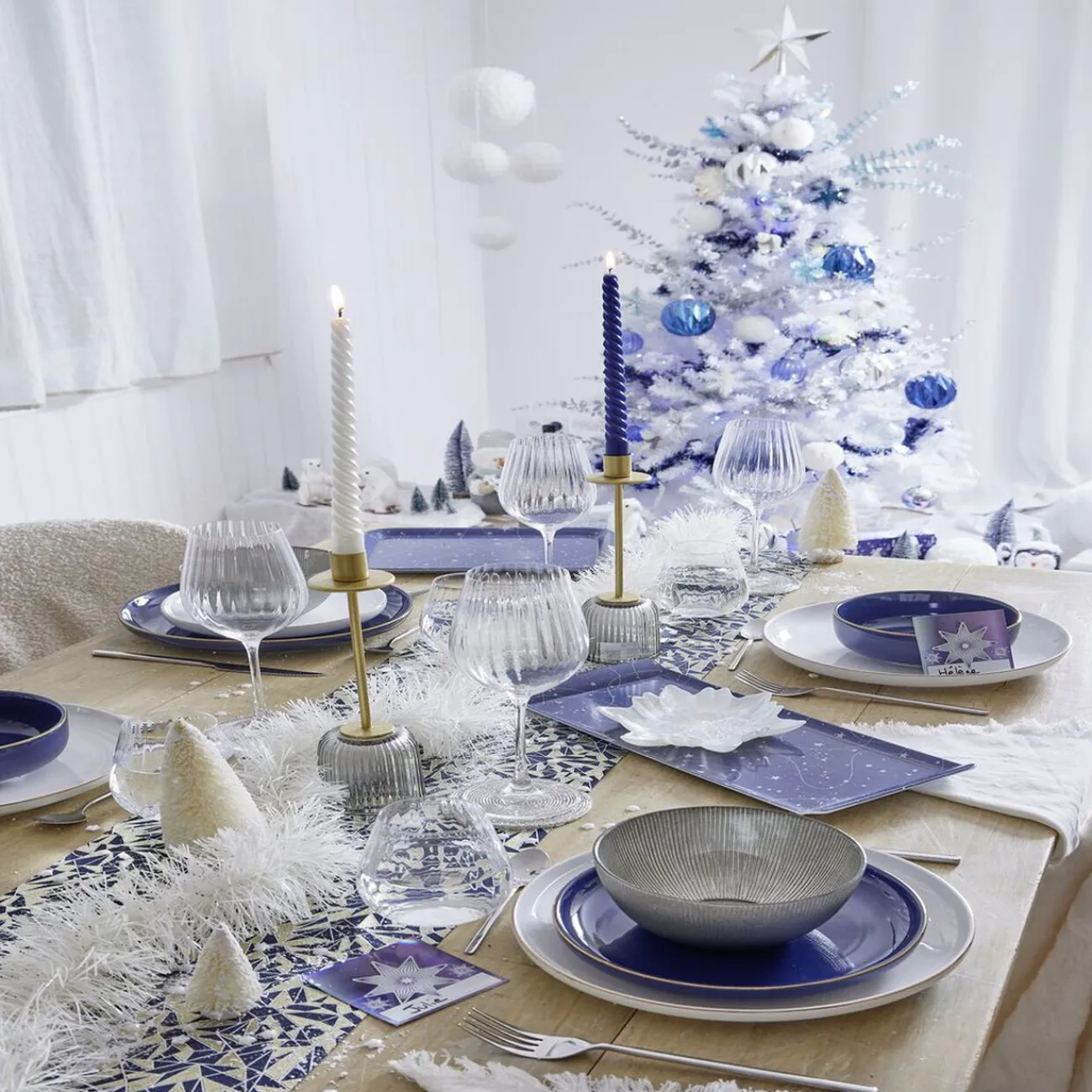 Gifi Plateau de service rectangulaire mélaminé bleu motif astral 18x37,5cm