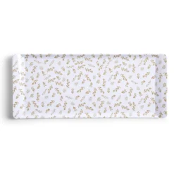 Gifi Plateau de service rectangulaire mélaminé blanc motif feuillage doré 18x37,5cm
