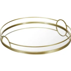 Gifi Plateau miroir rond contour métal doré