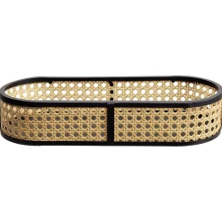 Gifi Plateau ovale cannage rotin naturel noir