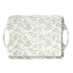 Gifi Plateau rectangulaire blanc motif feuillage vert sauge 34x50,5cm