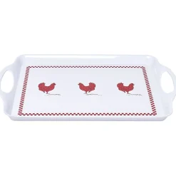 Gifi Plateau rectangulaire design poule mélaminé rouge et blanc