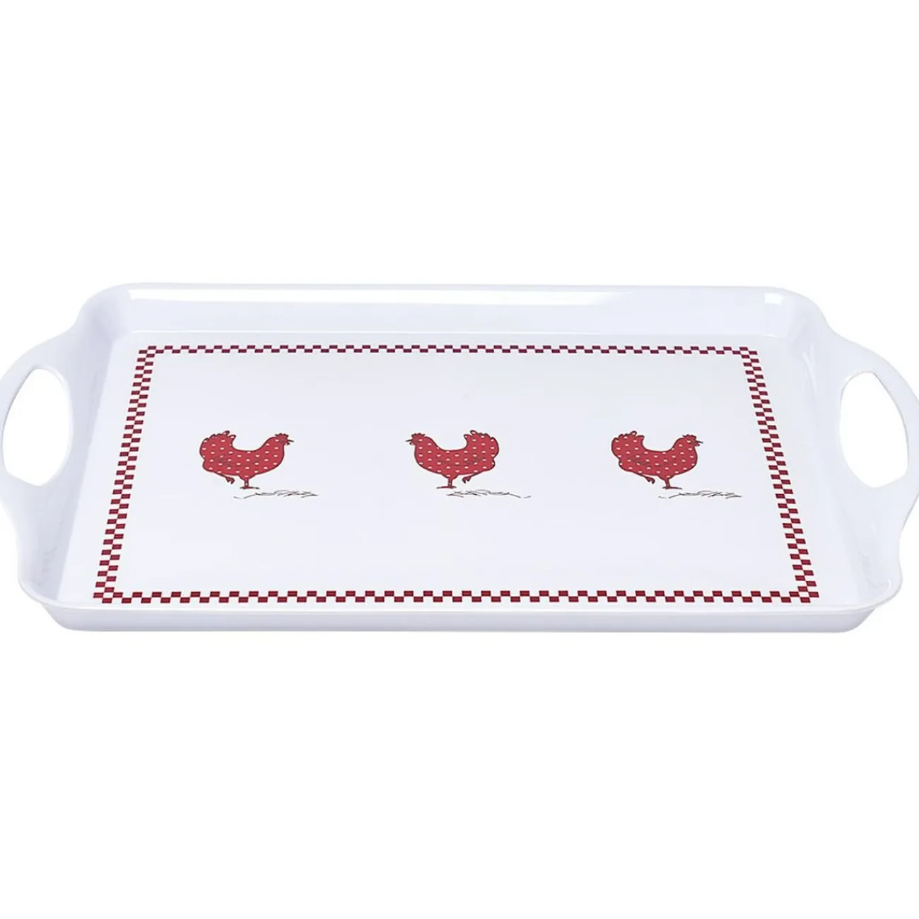 Gifi Plateau rectangulaire design poule mélaminé rouge et blanc