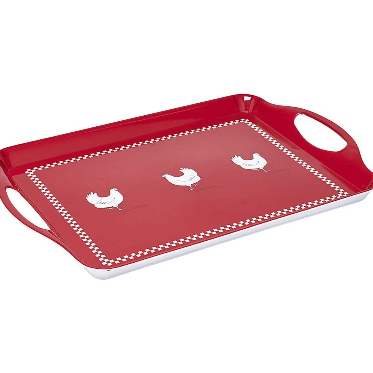 Gifi Plateau rectangulaire design poule mélaminé rouge et blanc