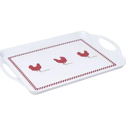 Gifi Plateau rectangulaire design poule mélaminé rouge et blanc