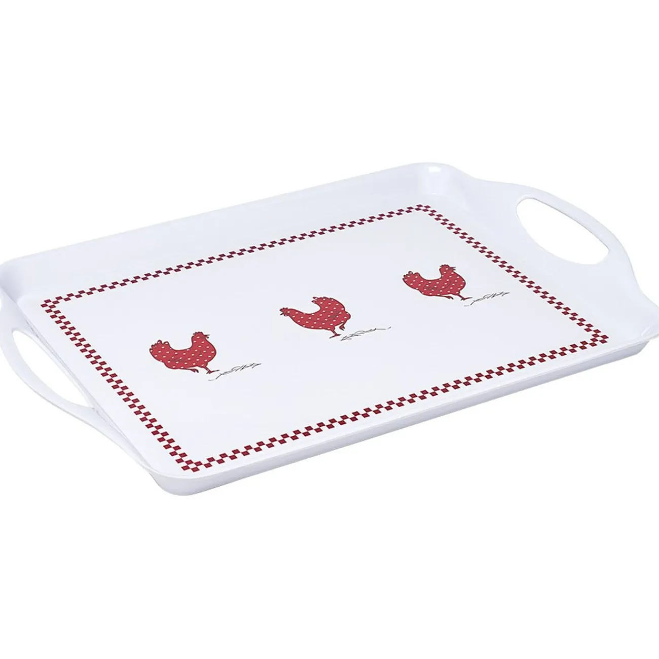 Gifi Plateau rectangulaire design poule mélaminé rouge et blanc