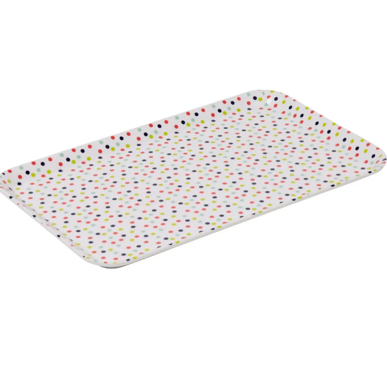 Gifi Plateau rectangulaire mélamine blanc motif pois multicolores