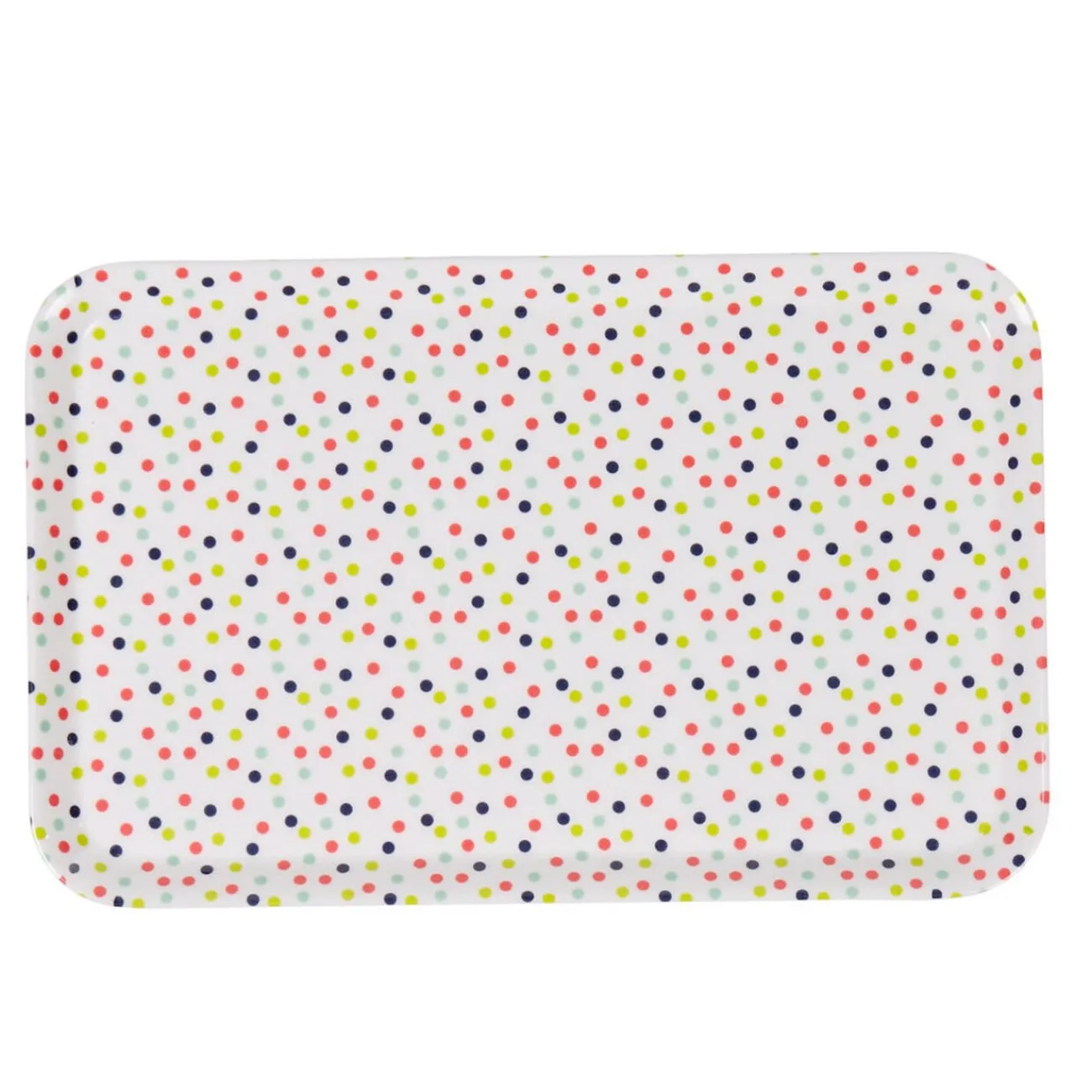 Gifi Plateau rectangulaire mélamine blanc motif pois multicolores
