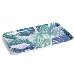 Gifi Plateau rectangulaire mélaminé feuillage exotique blanc et bleu 19x30cm