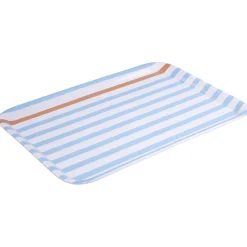 Gifi Plateau rectangulaire rayé bleu blanc liseré orange plastique 45x31cm