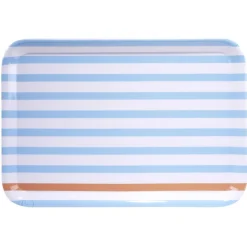 Gifi Plateau rectangulaire rayé bleu blanc liseré orange plastique 45x31cm