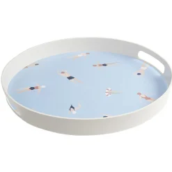Gifi Plateau rond bleu et blanc motif nageur - plastique Ø34,5xH4cm