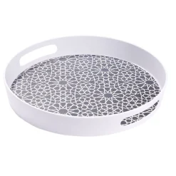 Gifi Plateau rond mélaminé motif géométrique blanc et bleu Ø34,5xH5cm