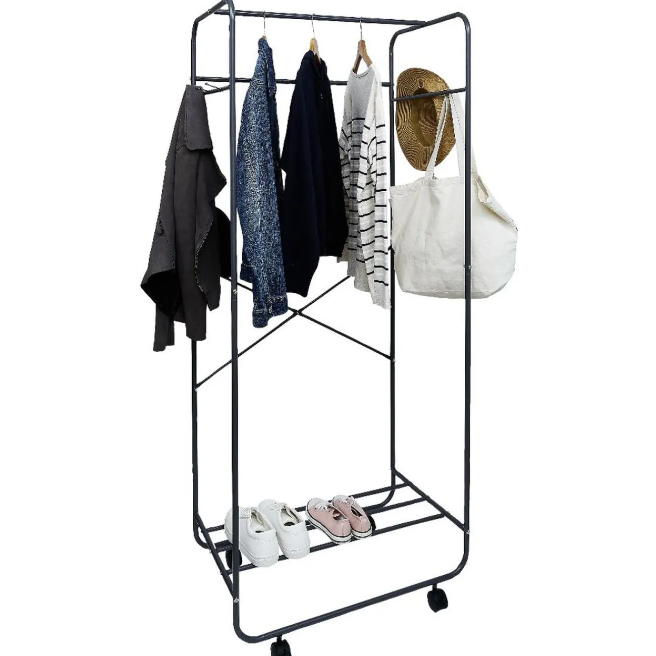 Gifi Rangement|Portant à roulettes avec patères latérales 72x45xH.170 cm