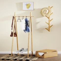 Gifi Rangement|Portant bambou avec étagère pour accessoires 64x44xH160cm