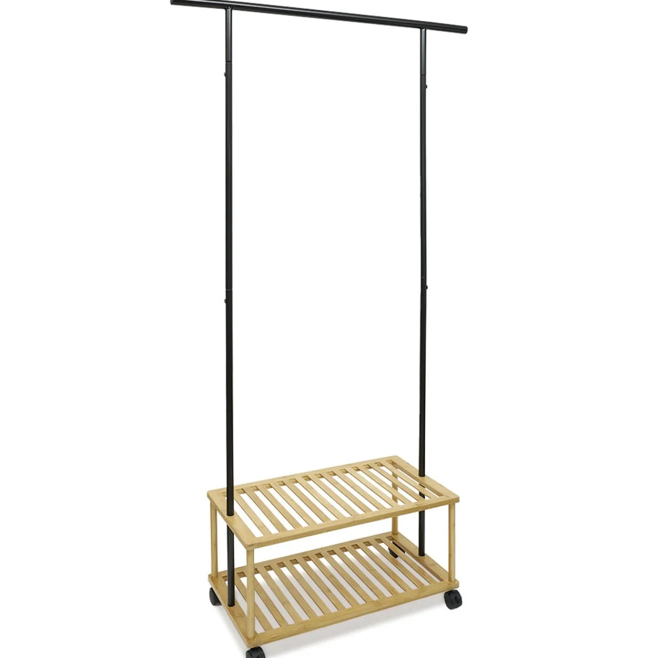 Gifi Rangement|Portant bambou métal 2 étagères 90x35xH167cm