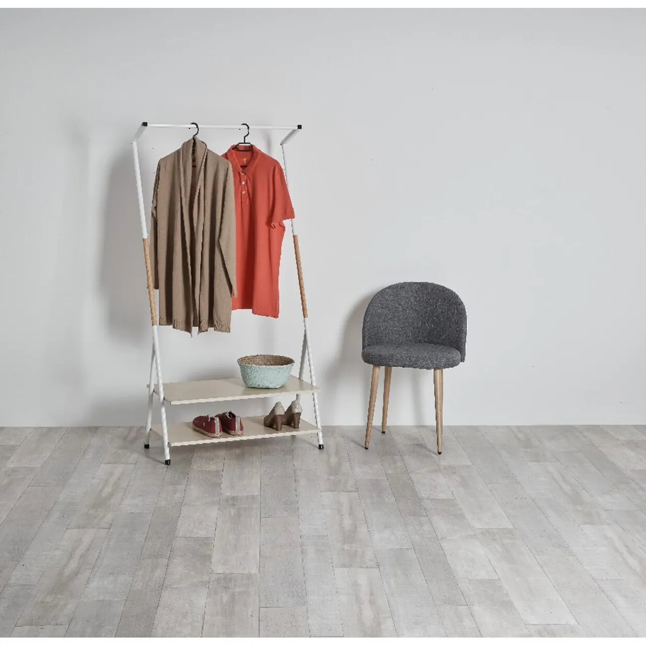 Gifi Rangement|Portant blanc avec 2 étagères en bois