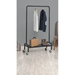 Gifi Rangement|Portant tube noir avec étagère