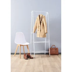 Gifi Rangement|Portant vêtement simple blanc avec 2 tablettes