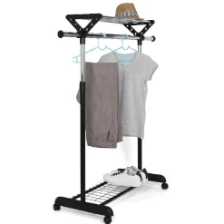 Gifi Rangement|Portant vêtements à roulettes noir et gris