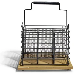 Gifi Porte couverts fer noir et bois marron 17,5x14x12cm