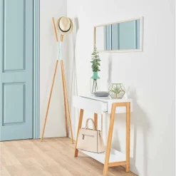 Gifi Rangement|Porte manteau trépied en bambou naturel finition blanc