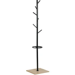 Gifi Rangement|Porte manteaux en métal noir et socle en bois WILLIAM