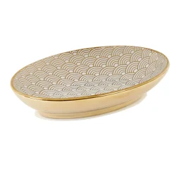 Gifi Aménagement Salle De Bain^Porte savon céramique motif écaille blanc doré