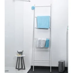 Gifi Aménagement Salle De Bain^Porte serviette échelle avec panier blanc