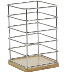 Gifi Porte ustensiles de cuisine en métal avec socle en bambou