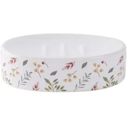 Gifi Aménagement Salle De Bain^Porte-savon céramique motif floral blanc et rose 13x8,5xH3cm