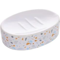 Gifi Aménagement Salle De Bain^Porte-savon céramique motif terrazzo blanc et bleu 13x8,5xH3cm