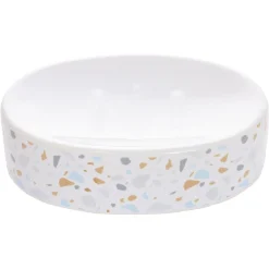 Gifi Aménagement Salle De Bain^Porte-savon céramique motif terrazzo blanc et bleu 13x8,5xH3cm
