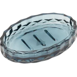 Gifi Aménagement Salle De Bain^Porte-savon en verre effet cristallin bleu 12x8xH2,5cm
