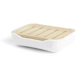 Gifi Aménagement Salle De Bain^Porte-savon salle de bain bambou et plastique blanc