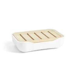 Gifi Aménagement Salle De Bain^Porte-savon salle de bain bambou et plastique blanc