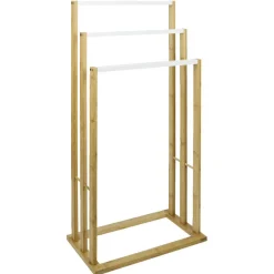 Gifi Aménagement Salle De Bain^Porte-serviettes en bambou naturel et blanc 42x24xH81,5cm