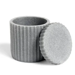 Gifi Aménagement Salle De Bain^Pot à coton Ø9x10cm plastique effet ciment gris
