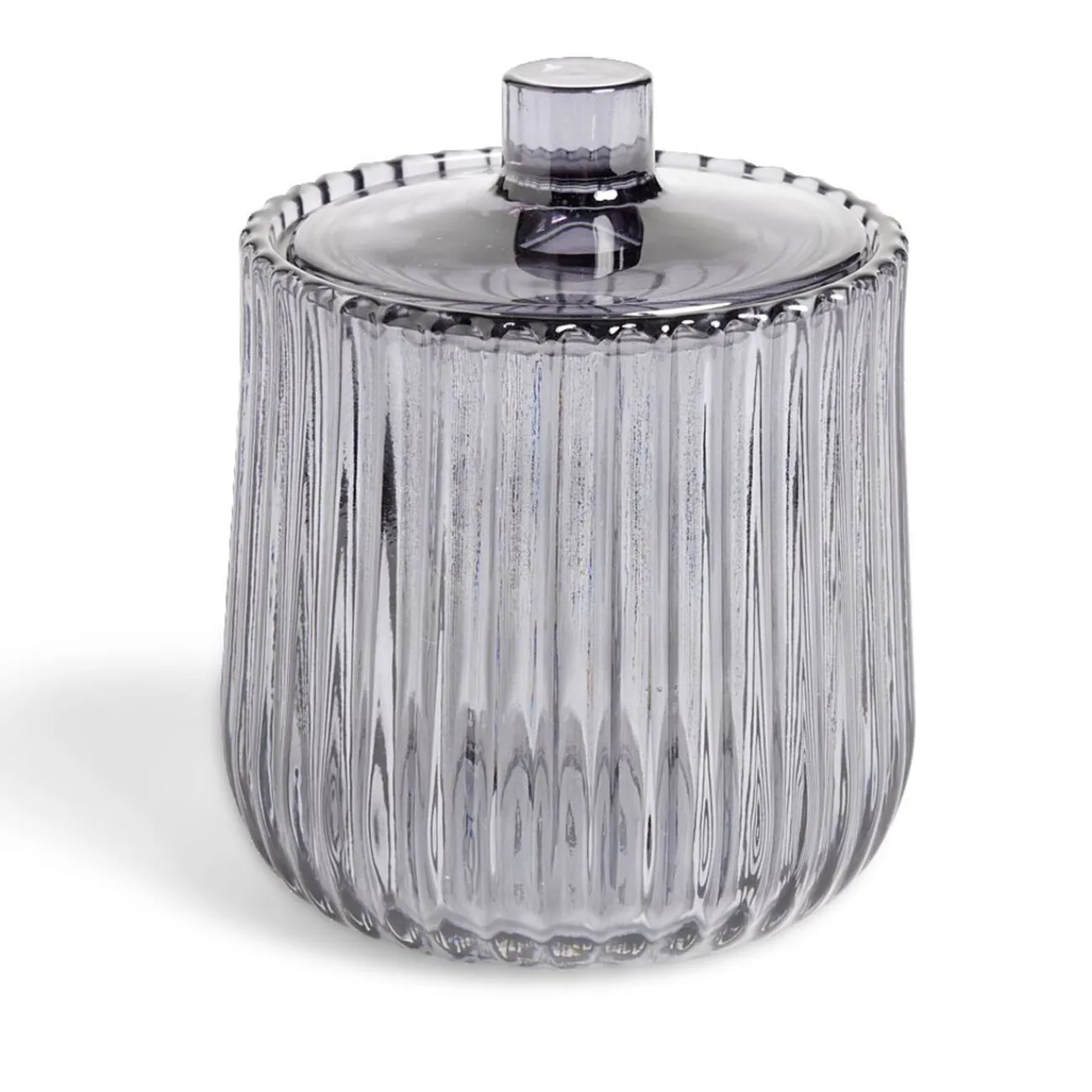 Gifi Aménagement Salle De Bain^Pot à coton Ø9x11cm verre strié gris