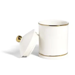 Gifi Pot céramique avec couvercle en blanc et bord doré Ø11,5xH17,5cm