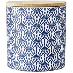 Gifi Pot en céramique à motif bleu avec couvercle en bois H10,5 cm