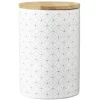 Gifi Pot en céramique blanc à motif gris avec couvercle en bois H14 cm