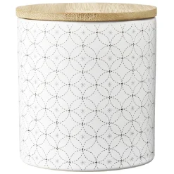 Gifi Pot en céramique blanc à motif gris avec couvercle en bois H10,5 cm