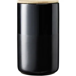 Gifi Pot en céramique noir avec couvercle en bois H16,5 cm