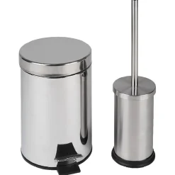 Gifi Aménagement Salle De Bain^Poubelle 3 L et brosse WC gris chromé