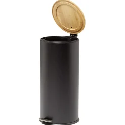 Gifi Nettoyage Et Entretien|Poubelle à pédale 30L métal noir avec couvercle en bambou