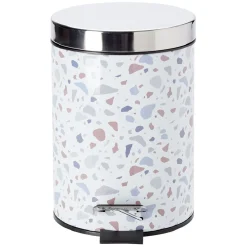 Gifi Aménagement Salle De Bain^Poubelle à pédale motif terrazzo effet granit blanc et bleu 3L
