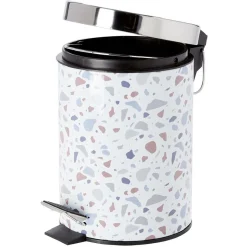 Gifi Aménagement Salle De Bain^Poubelle à pédale motif terrazzo effet granit blanc et bleu 3L