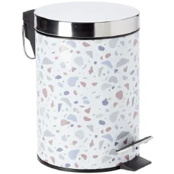 Gifi Aménagement Salle De Bain^Poubelle à pédale motif terrazzo effet granit blanc et bleu 3L
